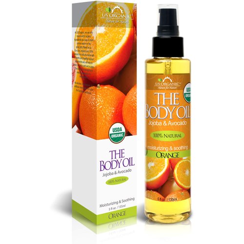 US Organic Body Oil - Fresh Orange - Jojoba and Avocado Oil with Vitamin E, USDA Certified Organic, No Alcohol, Paraben, Artificial Detergents, Color or Synthetic perfumes, 5 Fl.oz. (Orange)