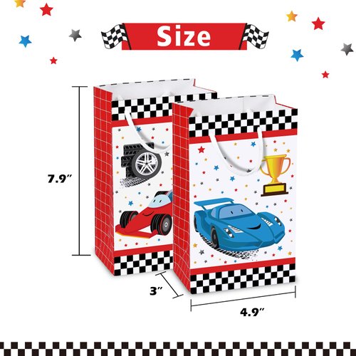 WERNNSAI Racing Car Party Bags with Handles - 16 PCS Race Car Party Supplies for Candy Gifts Goodies Treats Boys Birthday Baby Shower Party Favors Tote Bags