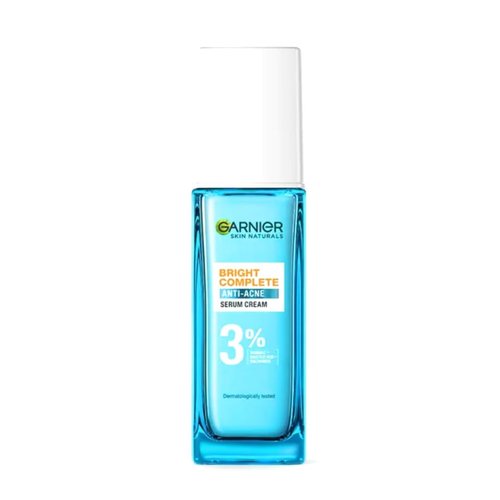 Garnier Skin Naturals Bright Complete Anti-Acne Serum Cream 30 Ml. with 3% Vitamin C + Salicylic + Niacinamide to treat acne brighten skin