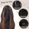 FESHFEN Ponytail Extensions, Long Claw Clip in Ponytail Hairpiece Synthetic Pony Tails Hair Piece Natural Wavy Hairpieces for Women, 20 inch Black & Caramel Brown