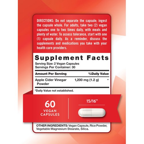 Nature's Truth Apple Cider Vinegar Vegan Capsules | 1200mg | 60 Veggie Pills | Extra Strength | Vegan, Non-GMO and Gluten Free Supplement