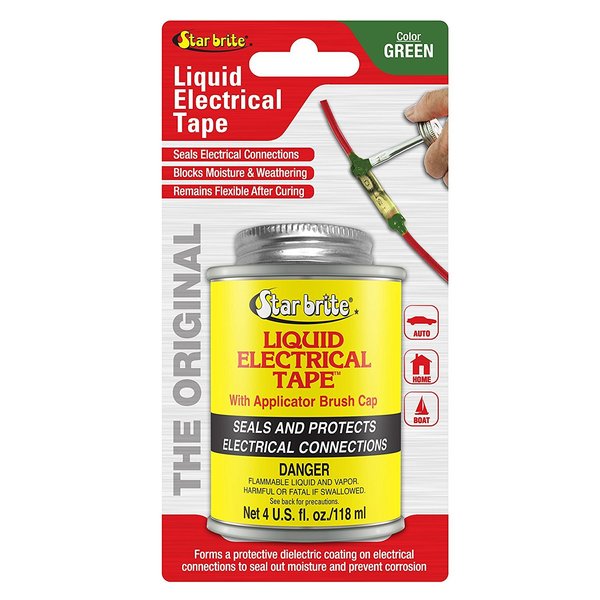 STAR BRITE Liquid Electrical Tape, Green - 4 OZ Can with Applicator Brush - Waterproof, UV-Resistant, Dielectric Sealant for Wires & Cables, Marine & Home Use (084106B)
