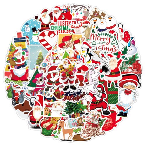 50Pcs Christmas Decorations Stickers for Christmas Holiday Stickers for Kids Adults Gifts Water Bottle Laptop Cup DIY Art Xmas Party Decoration Waterproof Vinyl Cute Santa Snowman Reindeer Sticker
