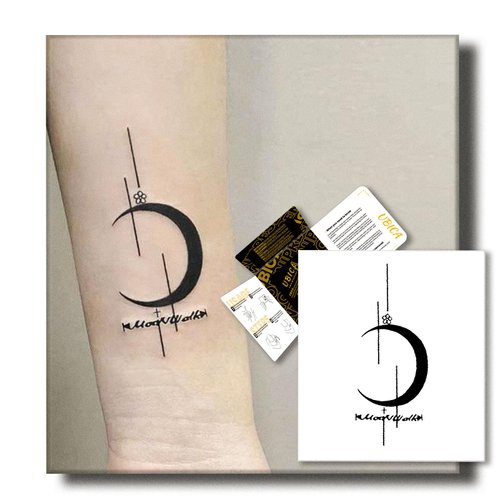 UBICA Temporary Tattoos Adult, 2 Sheets Fake Tattoos, Realistic And Long-Lasting Non-Reflective, Waterproof For 1-2 Weeks, Simple Moon Tattoo 3.5x3.8in