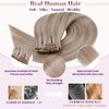 LaaVoo Seamless Clip in Hair Extensions Human Hair Blonde Highlights Clip in Extensions Human Hair Ash Blonde with Blonde Highlight Hair Extensions Real Human Hair Clip ins 14 Inch 7pcs 110g