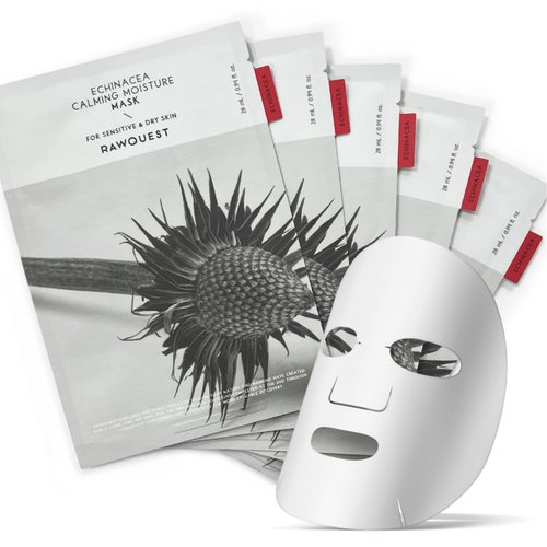 RAWQUEST- Echinacea Korean Face Mask Sheet (5ea) for Anti-Aging, Deep Hydration, Moisture, Wrinkle improvement & Brightening w/Hyaluronic Acid & Madecassoside for Dry, Sensitive & Acne-Prone Skin