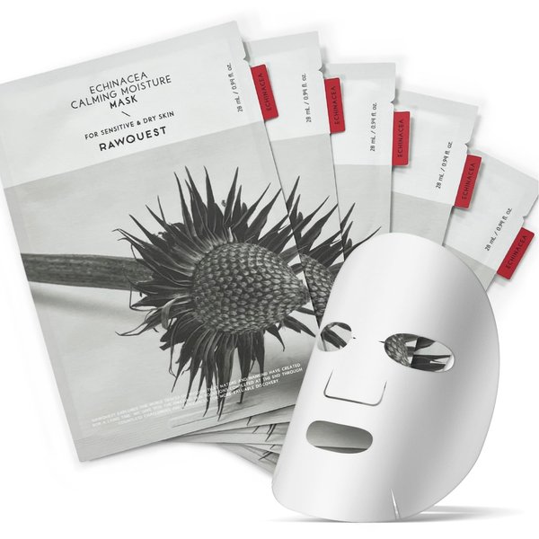 RAWQUEST- Echinacea Korean Face Mask Sheet (5ea) for Anti-Aging, Deep Hydration, Moisture, Wrinkle improvement & Brightening w/Hyaluronic Acid & Madecassoside for Dry, Sensitive & Acne-Prone Skin
