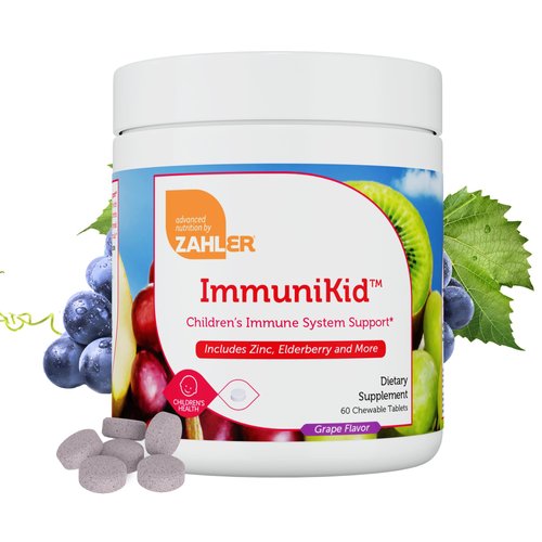 Zahler Kids Immune Support Supplement with Elderberry, Zinc and Kids Vitamins with Vitamin C D3 A - Grape Flavored Chewable Tablets - Kosher Children's Immune Support for Kids Ages 4 and Up, 60 Count