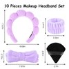 Ondder 10 Pcs Spa Headband and Wristband Set with Poder Puffs Spa Headband for Washing Face Makeup Headbands Purple Bubble Headband Skin Care Face Wash Sponge Puffy Head Bands Headband for Women Girls