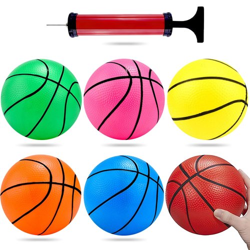 Shindel 6.3 inches Mini Toy Basketball, 6PCS Basketball with Pump for Toddlers, Colorful Kids Mini Toy Basketball Rubber Basketball for Kids Teenagers for Pool, Indoors, Outdoors