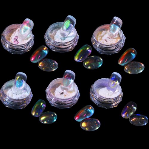 Ice Transparent Aurora Nail Powder Neon Rainbow Holographic Chameleon Powder Multi Chrome Iridesc...