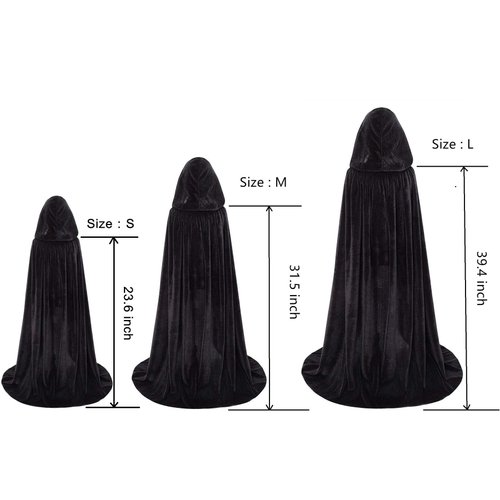Makroyl Kids Velvet Cloak Cape With Hooded For Halloween Christmas Cosplay Costumes (Small, Black)