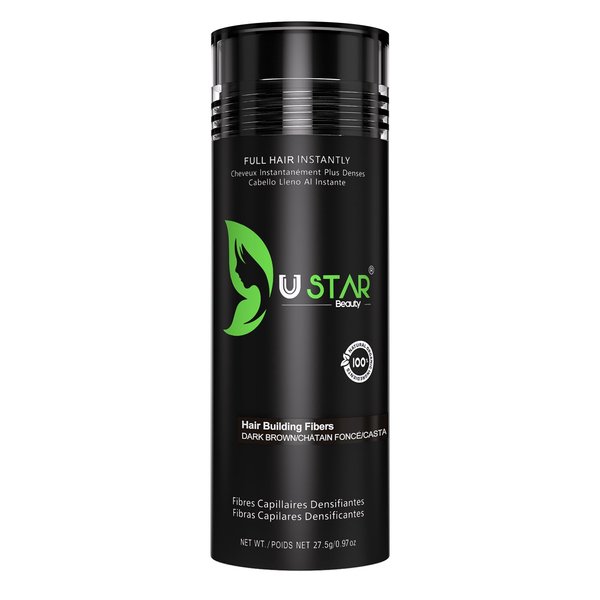 Ustar Hair Building Fibers for Thinning Hair 27.5g Dark Brown Conceals Hair Loss Instantly Thicker Fuller Look 9 Shades for Women & Men