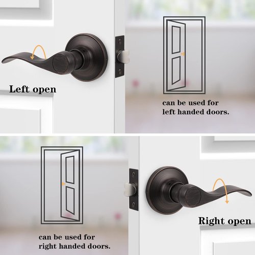 Probrico Interior Oil Rubbed Bronze Door Handle, Wave Style Passage Door Handles, Keyless Door Levers Lockset for Closet and Hallway (1 Pack, Modern)