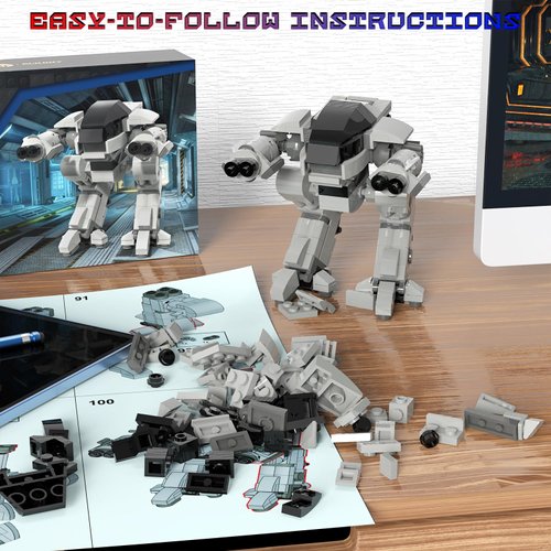 BUILDIFY ED209 Robot Mecha Building Blocks, ED-209 Enforcement Robot Combat Mech Armor Building Toy, 269 Pieces Mobile Suit Cool Mechanical Action Figure Model,Birthday Gift for Kids Boys Girls Adults