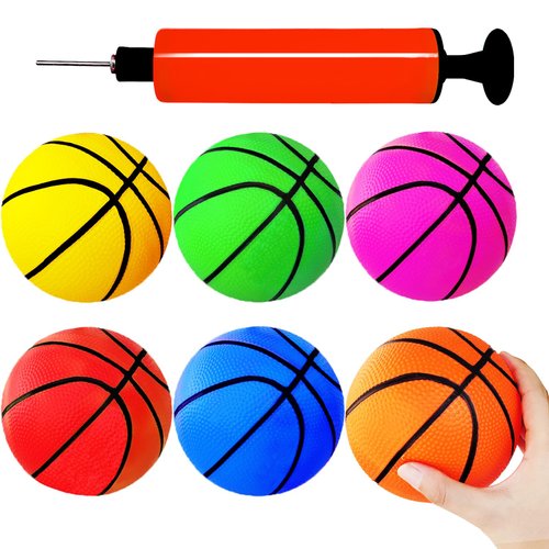 Dshengoo 6 Pcs 5 Inch Mini Toy Basketballs,Colorful Rubber Inflatable Basketball with Pump for Toddlers Kids Pool,Basketball Hoop,Beach Sports Game,Party Favor Indoors Outdoors