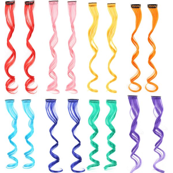Onemily 16PCS Colored Hair Extensions Clip in, Rainbow Long Curly Wavy Synthetic Hairpieces, Halloween Cosplay Dress Up Fashion Party Christmas New Year Gift for Women and Girls