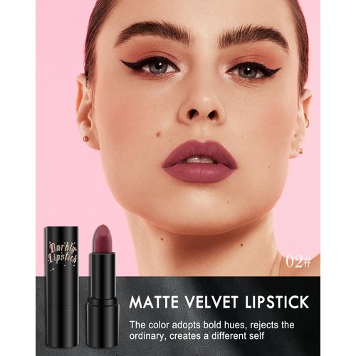Matte Lipstick, Dark Red Vintage Velvet Creamy Full Coverage Lip Gloss, Long Lasting Waterproof Lip Tint Stain, Non-stick Lightweight Tinted Lip Balm, Halloween Cosplay Lip Makeup for Women-02