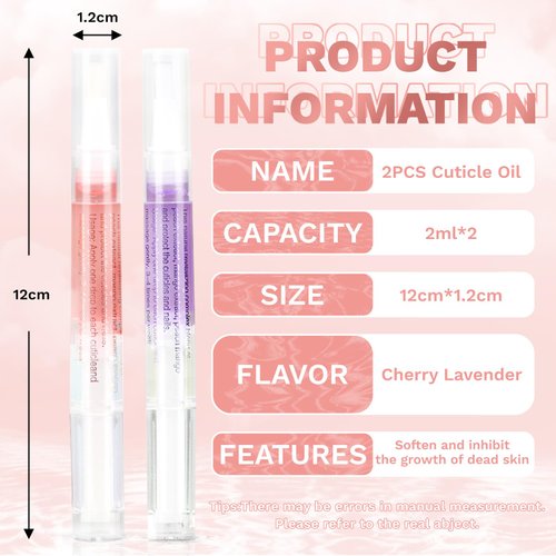 Meschett 2PCS Cuticle Oil Pens for Nail Care,Cuticle Revitalizer Oil Pen with Soft Brush,Cuticle Oil to Prevent Nail Cracking and Dry (Cherry & Lavender Flavor)