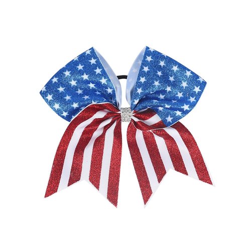 Patriotic Flag Cheer Bow Hair Rope Tie Ponytail Holder Cheerleader Girls JHN12 (Glitter Bow-A)