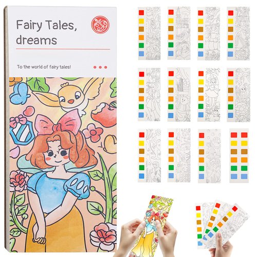 Pocket Watercolor Painting Book - Pocket Watercolor Painting Book for Kids,Watercolor Paint Bookmark Pocket Watercolor Book Portable Travel Pocket Watercolor Kit for Children Creativity(Tale Dream)