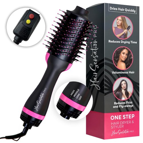 Hair Sensation Pro Blow Dryer Brush, 4 in 1 Styling Tools with ION Generator and Ceramic Coating for Fast Drying Hair Types, Pink