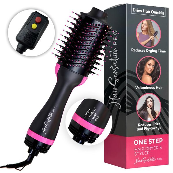Hair Sensation Pro Blow Dryer Brush, 4 in 1 Styling Tools with ION Generator and Ceramic Coating for Fast Drying Hair Types, Pink