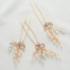 SWEETV Hair Pins, 3Pcs Bridal Hair Accessories Pearl Bride Wedding Hair Pins Leaf Bridal Head Piece Rhinestones Gold Hair Jewelry for Women and Girls