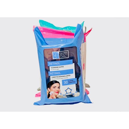 Global Beauty Care Deep Cleansing Facial Wipes – Moisturizing, Makeup Remover Wipes for All Skin Types, Infused with Firming Collagen, Retinol and Dead Sea Salts with 6 minerals.