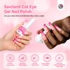 SAVILAND 15ml Glitter Pink Cat Eye Gel Nail Polish Castor Oil Vitamin E: Cateye Gel Polish Soak Off U V LED Nail Lamp Reflective Shining Magnetic Gel Nail Polish Nail Art Magnet Home DIY Nail Salon