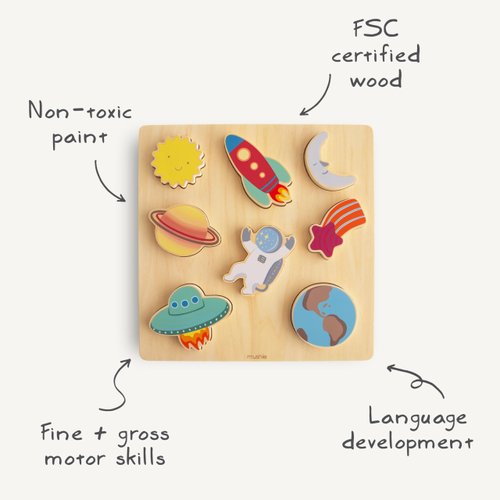 mushie Wooden Space Puzzle | for Kids 3 Years+ | Preschool Educational & Toddler Montessori Toys (6 pcs)