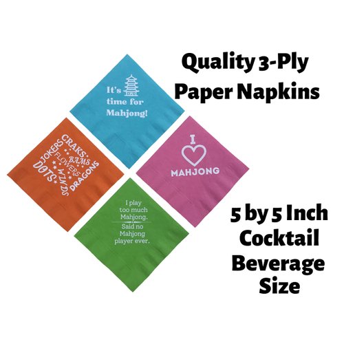 Mah Jongg Mahjong Napkins Beverage Cocktail Size 40 Count Paper Multi Colored Bright Pink Green Blue and Orange