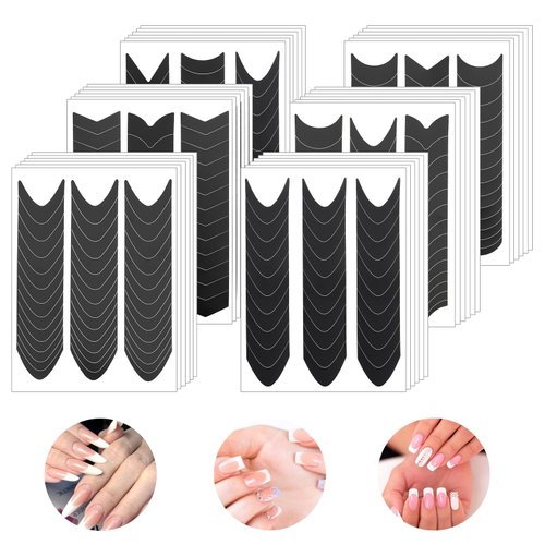 1320 Pcs French Tip Nail Guides French V-Shaped Nail Stickers Self-Adhesive Nail Tips Guides, Moon Shaped Manicure Strip Stickers Edge Auxiliary Stickers for DIY Stencil Tools