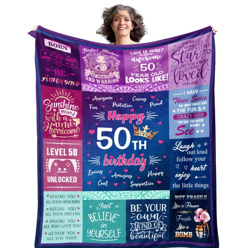 50th Birthday Gifts For Women 50"x60" Blanket, 50th Birthday Gift Ideas, 50 Birthday Gifts For Women, 50 Year Old Gifts For Women, 50th Birthday Decorations Women, 50th Bday Gifts Women Throw Blankets