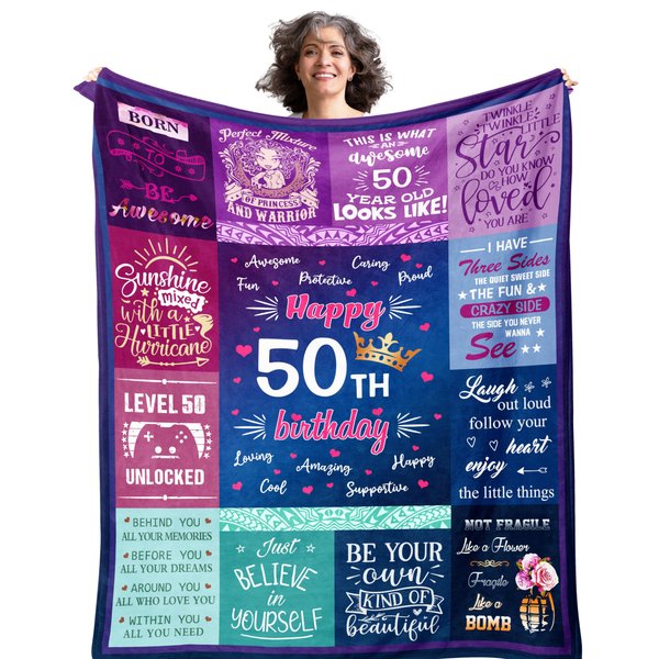 50th Birthday Gifts For Women 50"x60" Blanket, 50th Birthday Gift Ideas, 50 Birthday Gifts For Women, 50 Year Old Gifts For Women, 50th Birthday Decorations Women, 50th Bday Gifts Women Throw Blankets
