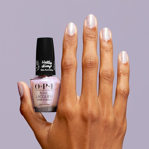 OPI Nail Lacquer, Silver Nail Polish, Up to 7 Days of Wear, Chip Resistant & Fast Drying, Hello Kitty 50th Collection, Let's Be Friends Forever, 0.5 fl oz