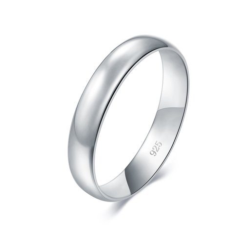 BORUO Silver Ring – 925 Pure Sterling Silver Ring - Sterling Silver Rings for Women – Elegant Silver Band Rings For Women and Men - Gifts for Special Occasions 4mm Ring Size 8.5