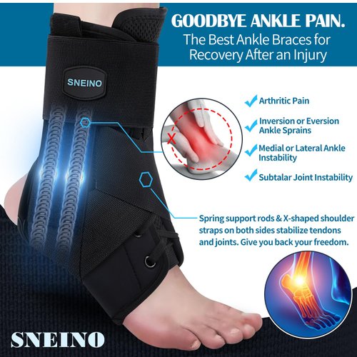 SNEINO Ankle Brace for Women & Men - Ankle Brace for Sprained Ankle, Ankle Support Brace for Achilles,Tendon,Sprain,Injury Recovery, Lace up Ankle Brace for Running, Basketball, Volleyball(Medium)