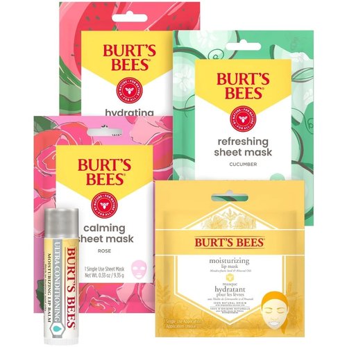 Burt's Bees Mask Bundle: Lip Balm, Lip Mask and Face Sheet Mask Gift Set, 5 Pieces, Rose