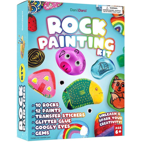 Dan&Darci Rock Painting Kit for Kids - Arts & Crafts for Girls & Boys Ages 6-12 - Easter Craft Kits Art Set - Supplies for Painting Rocks - Best Tween Paint Gift Ideas for Kids Activities Age 6-11