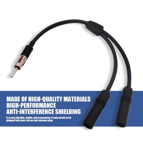 QODOLSI Pack-1 Car Radio Antenna Connector, Audio Antenna Splitter Adapter, 1 Male to 2 Female Y Connector, Automotive Antenna Extension Cable, Universal for Most Cars, Trucks, SUVs (Black)