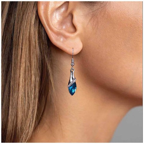 Aneneiceera Bohemia Sapphire Drop Earrings Blue Crystal Dangle Hook Earrings Long Cz Blue Rhinestone Earrings Bridal Sapphire Earrings Jewelry for Women Gifts