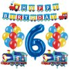 JOPARY Train 6th Birthday Decorations,Train 6 Years Old Birthday Party Supplies With Number 6 Foil Balloons, Train Birthday Banner, Latex Balloons For Kids Train Birthday Party Decoration