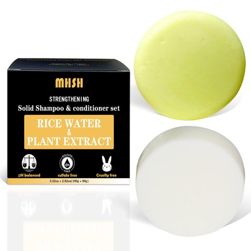 Rice Bar Hair Growth Rice Water Shampoo and Conditioner Bar Set - 100g & 80g, Cold-Pressed, Soap-Free, Sulfate-Free for Strengthening Hair, 2Pcs