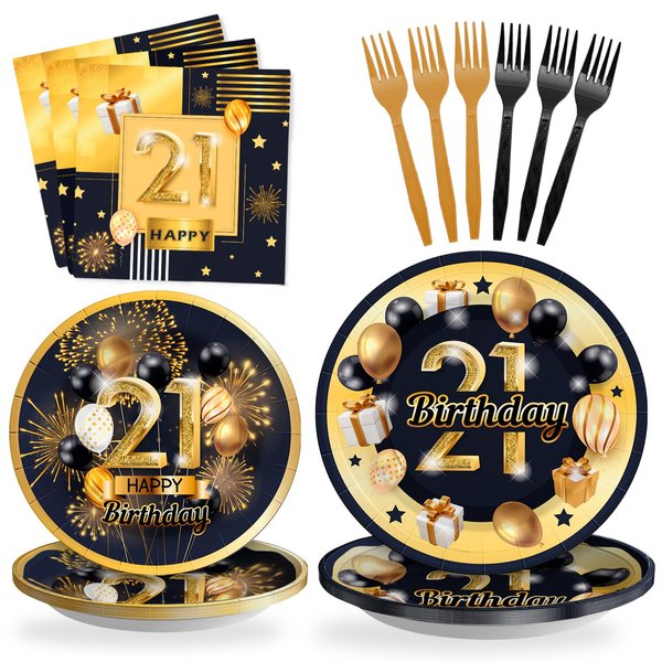 SCIONE 96 Pcs 21st Birthday Decorations Plates and Napkins Party Supplies for him her - Paper Party Tableware Decorations Set for 24 Guests