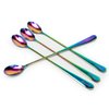 Long-handled ice tea spoon, cocktail stir spoons, stainless steel coffee spoons, Colored ice cream scoop (9 IN iridescence, Round)