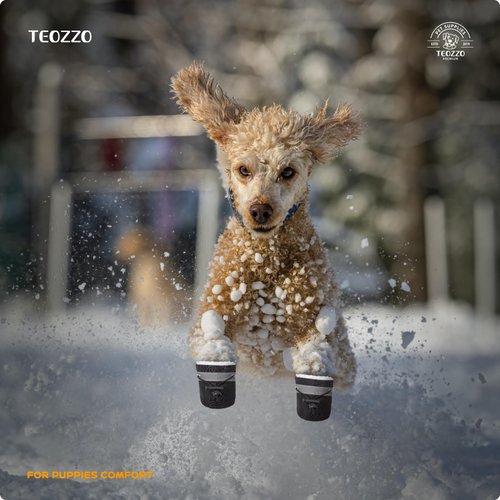 TEOZZO Dog Boots Dog Snow Boots for Winter Dogs Boots & Paw Protector Warm Dog Booties for Puppy with Reflective Strip Dog Shoes for Small Medium Size Dogs 4PCs Black Size4