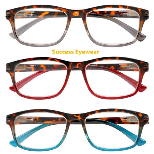 Success Eyewear Reading Glasses 3 Pair Great Value Stylish Readers Fashion Men and Women Glasses for Reading +1.25