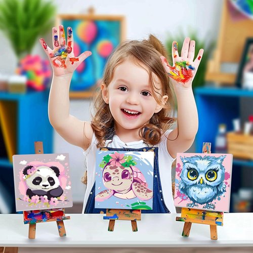 4pc Animal Paint by Numbers Kit for Kids Beginner Paint by Number Kits Age 4-8 Painting Kits for Kids Ages 8-12 Girls Framed Canvas Paint by Number Animals Drawing Kit Color by Number Kids 8x8 Inch