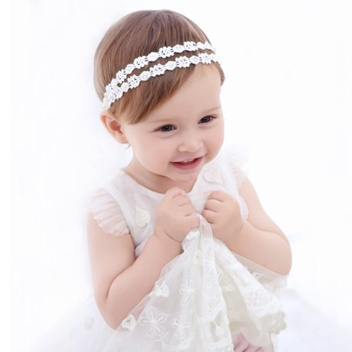 Flohayo Baby Girl lace Headbands Super Elastic Cotton Toddler Hair Band, Newborn Infant Toddler Soft Stretchy Hair Band for Baby Shower Baptism Wedding Party Hair Accessory